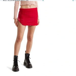 New Free People Red Pink Velvet Annalise  Mini Skirt Women's 4 Small Short Party